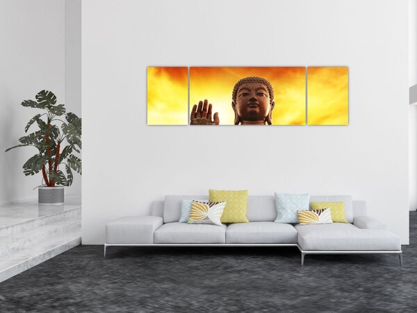 Obraz - Buddha s červenožlutým pozadím (170x50 cm)