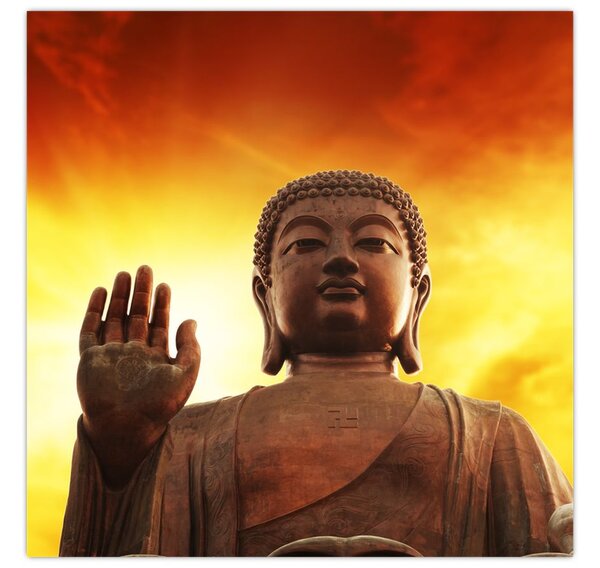 Obraz - Buddha s červenožlutým pozadím (30x30 cm)