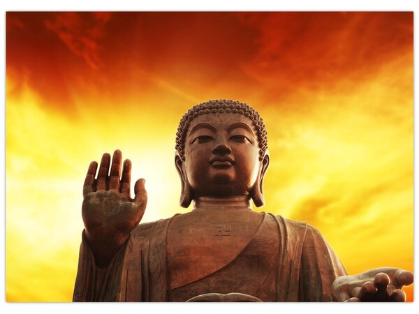 Obraz - Buddha s červenožlutým pozadím (70x50 cm)