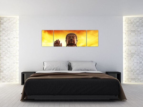 Obraz - Buddha s červenožlutým pozadím (170x50 cm)