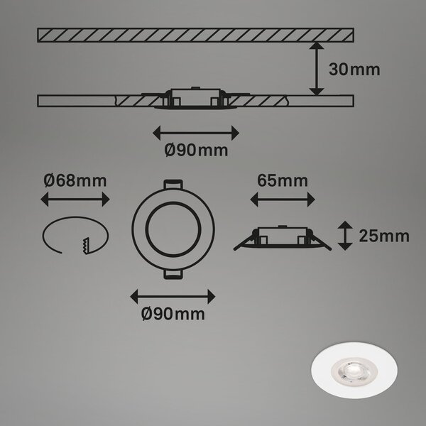 BRI 7036-036 LED vestavná svítidla, pr.9 cm, 3x LED, 4,9 W, 480 lm, bílé - BRILONER