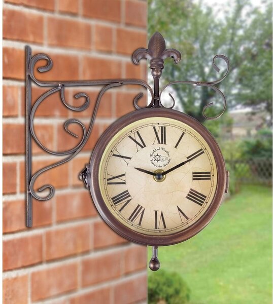 Venkovní nástěnné hodiny s teploměrem Esschert Design Rustic