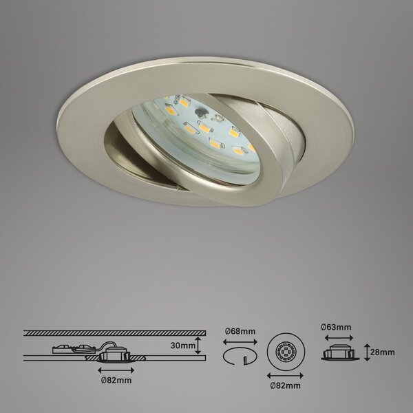 BRI 7296-032 3ks sada LED vestavné svítidlo, pr. 8,2 cm, 6,5 W, matný nikl - BRILONER