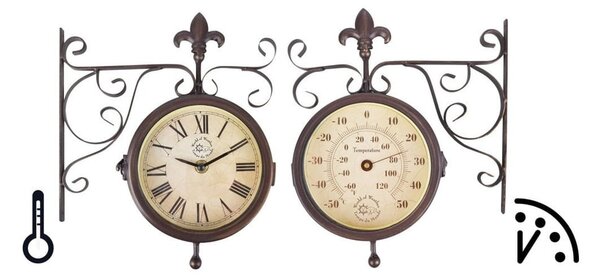 Venkovní nástěnné hodiny s teploměrem Esschert Design Rustic
