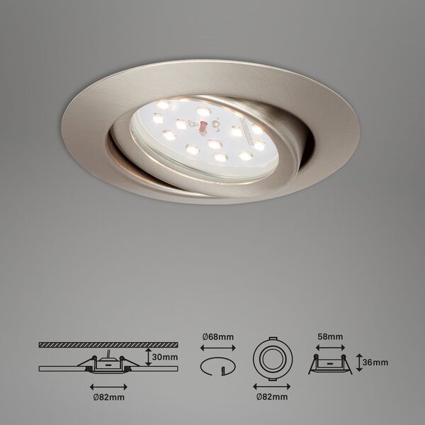 BRI 7172-032 3ks sada LED vestavné svítidlo, pr. 8,2 cm, 3,5 W, matný nikl - BRILONER