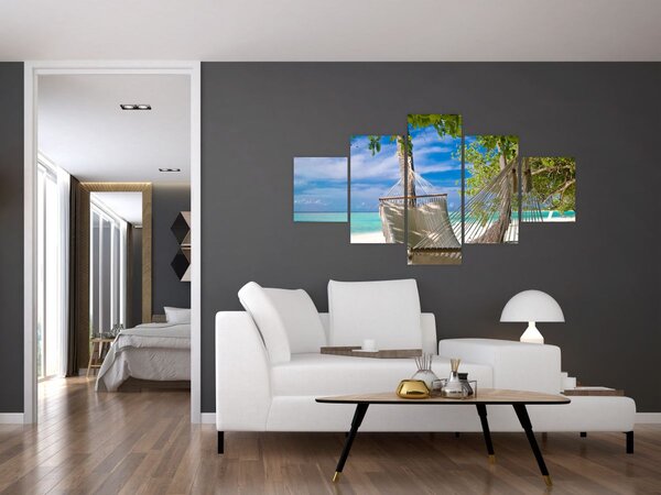 Obraz - Houpací síť na pláži (125x70 cm)