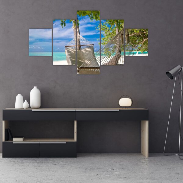 Obraz - Houpací síť na pláži (125x70 cm)