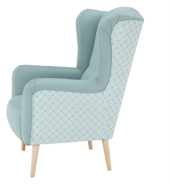 Designové křeslo, ušák, látka mentolová/vzor, Tempo Kondela BELEK
