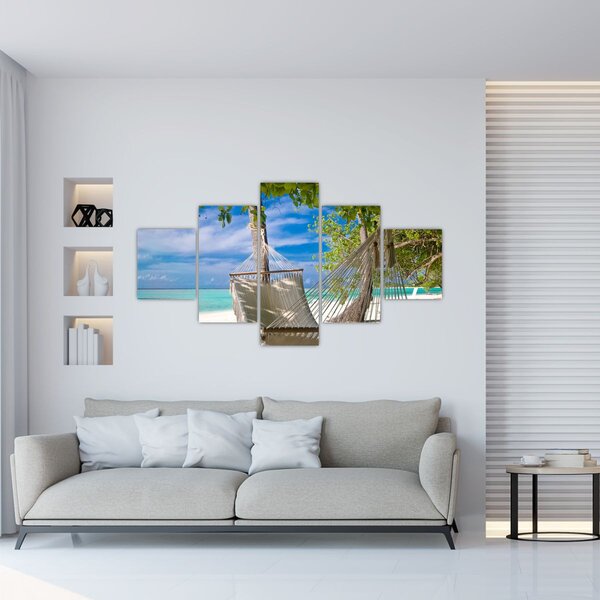 Obraz - Houpací síť na pláži (125x70 cm)
