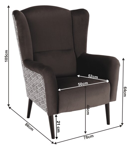 Designové křeslo, ušák, Velvet látka hnědá / vzor Terra, Tempo Kondela BELEK