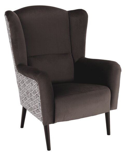 Designové křeslo, ušák, Velvet látka hnědá / vzor Terra, Tempo Kondela BELEK