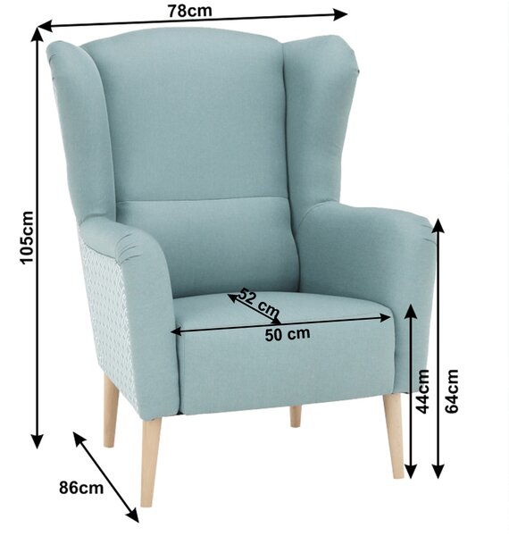 Designové křeslo, ušák, látka mentolová/vzor, Tempo Kondela BELEK