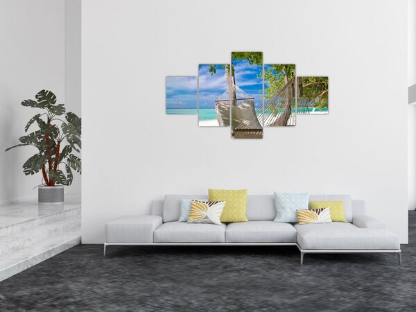 Obraz - Houpací síť na pláži (125x70 cm)