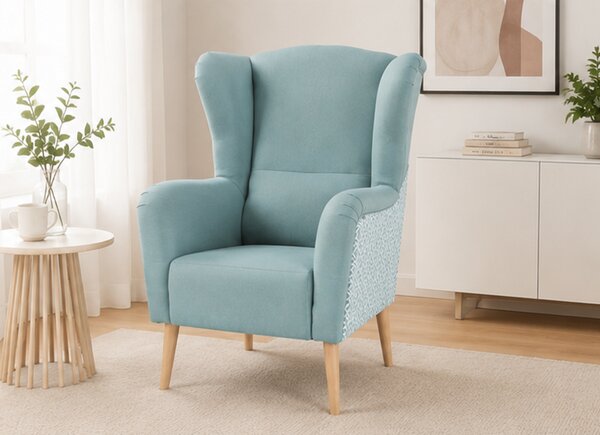 Designové křeslo, ušák, látka mentolová/vzor, Tempo Kondela BELEK