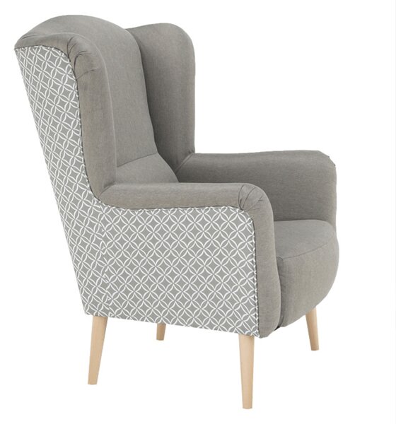 Designové křeslo, ušák, látka capuccino/vzor, Tempo Kondela BELEK