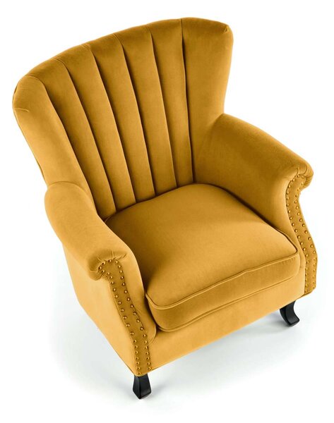 Relaxační křeslo, ušák, masiv buk, látka, hořčicová, Halmar TITAN
