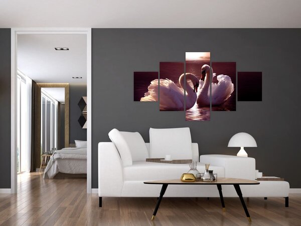 Obraz - Labutě na jezeře (125x70 cm)