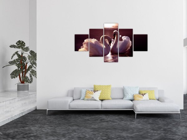 Obraz - Labutě na jezeře (125x70 cm)