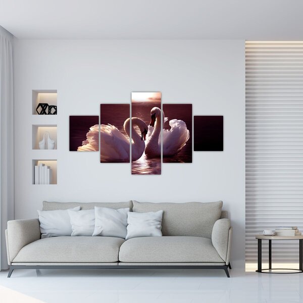 Obraz - Labutě na jezeře (125x70 cm)