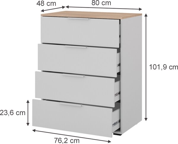 Příborník Vicco Betti Bílá/Sonoma 30 x 83.6 cm se 4x zásuvkou, Model 41616