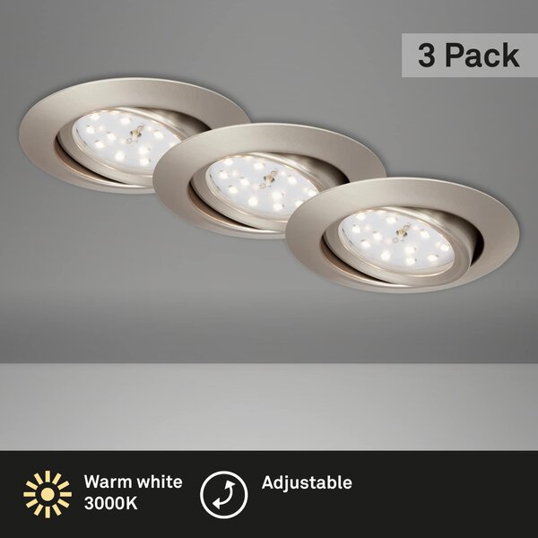 BRI 7171-032 3ks sada LED vestavné svítidlo, pr. 8,2 cm, 3 W, matný nikl - BRILONER