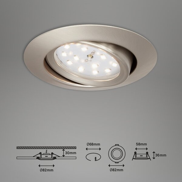 BRI 7171-032 3ks sada LED vestavné svítidlo, pr. 8,2 cm, 3 W, matný nikl - BRILONER