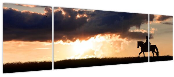 Obraz - Jezdec na koni při západu slunce (170x50 cm)