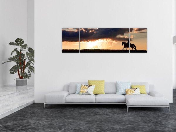 Obraz - Jezdec na koni při západu slunce (170x50 cm)