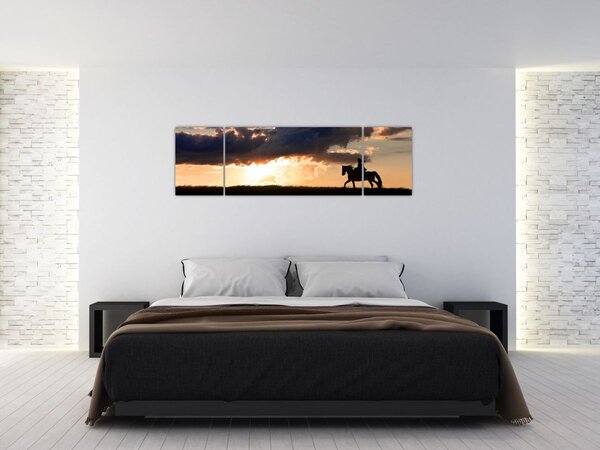 Obraz - Jezdec na koni při západu slunce (170x50 cm)
