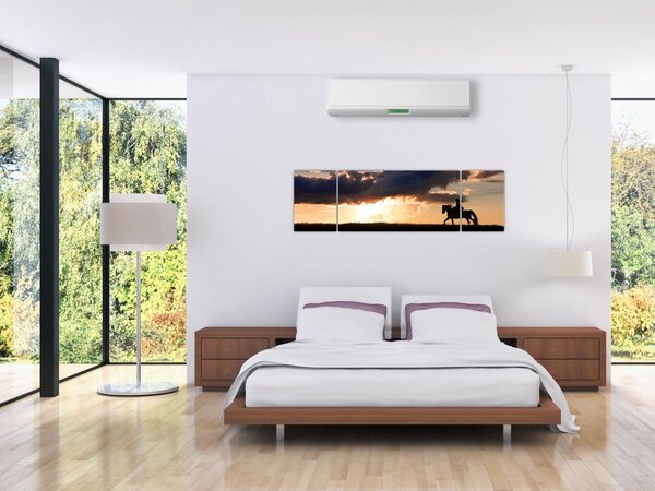 Obraz - Jezdec na koni při západu slunce (170x50 cm)