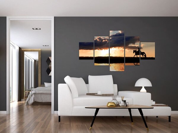 Obraz - Jezdec na koni při západu slunce (125x70 cm)