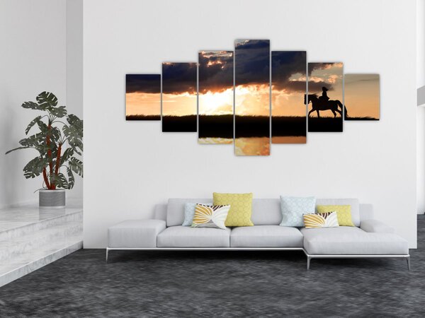 Obraz - Jezdec na koni při západu slunce (210x100 cm)