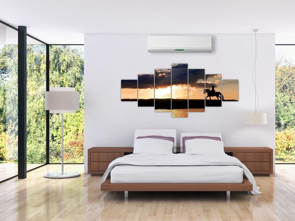 Obraz - Jezdec na koni při západu slunce (210x100 cm)
