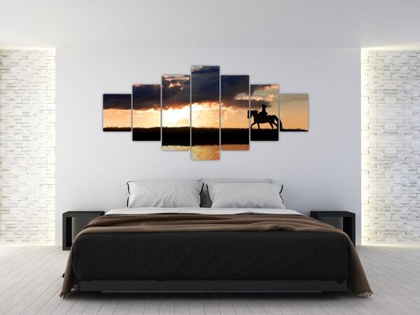 Obraz - Jezdec na koni při západu slunce (210x100 cm)
