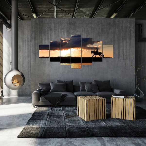 Obraz - Jezdec na koni při západu slunce (210x100 cm)