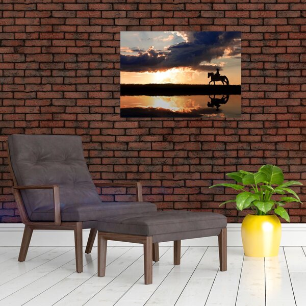 Obraz - Jezdec na koni při západu slunce (70x50 cm)