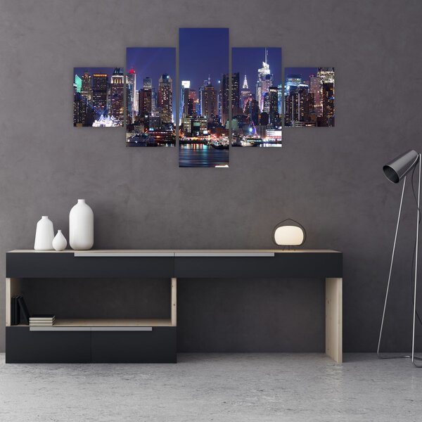 Obraz - Osvětlené New Yorské mrakodrapy (125x70 cm)