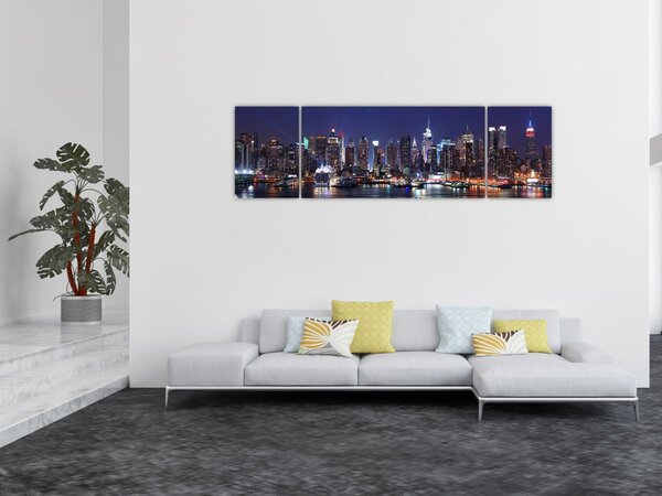 Obraz - Osvětlené New Yorské mrakodrapy (170x50 cm)
