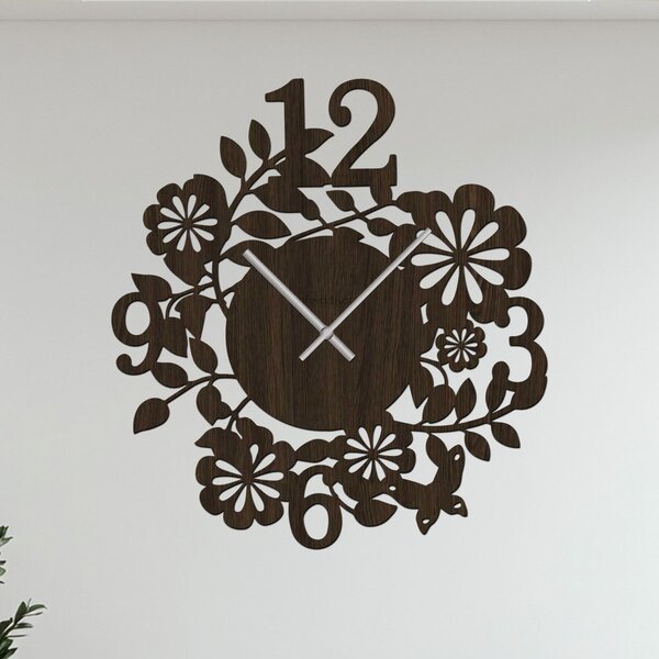 Nástěnné hodiny FLOWERS Zvolte barvu dekoru: Wenge | Velikost hodin: 35x35 | Barva ručiček: Stříbrné