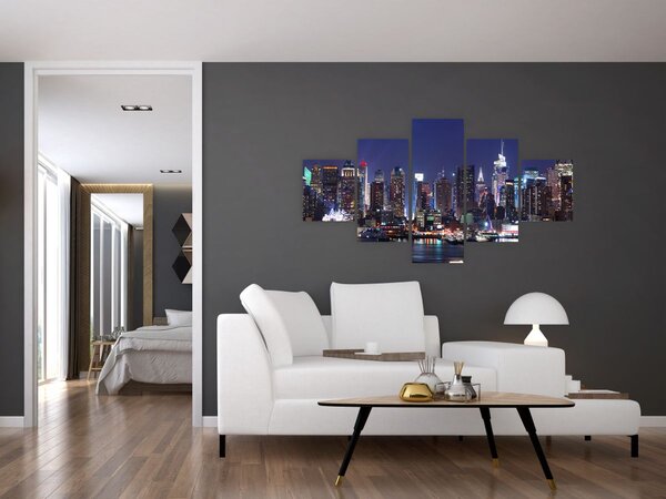 Obraz - Osvětlené New Yorské mrakodrapy (125x70 cm)