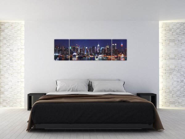 Obraz - Osvětlené New Yorské mrakodrapy (170x50 cm)