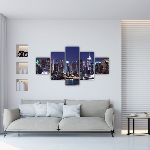 Obraz - Osvětlené New Yorské mrakodrapy (125x70 cm)