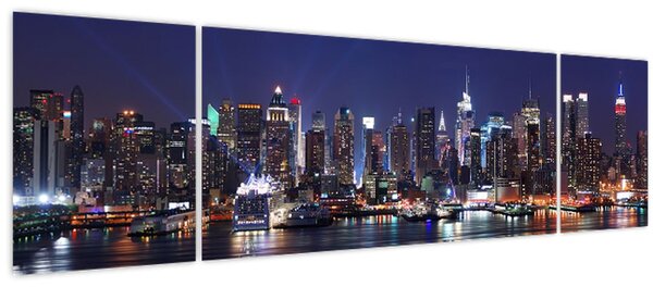 Obraz - Osvětlené New Yorské mrakodrapy (170x50 cm)