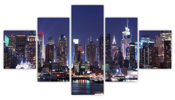 Obraz - Osvětlené New Yorské mrakodrapy (125x70 cm)