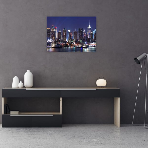 Obraz - Osvětlené New Yorské mrakodrapy (70x50 cm)