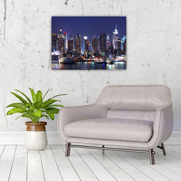 Obraz - Osvětlené New Yorské mrakodrapy (70x50 cm)