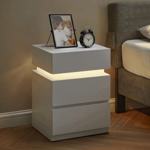 Noční stolek s LED osvětlením, bílý ANT-E1163 WT