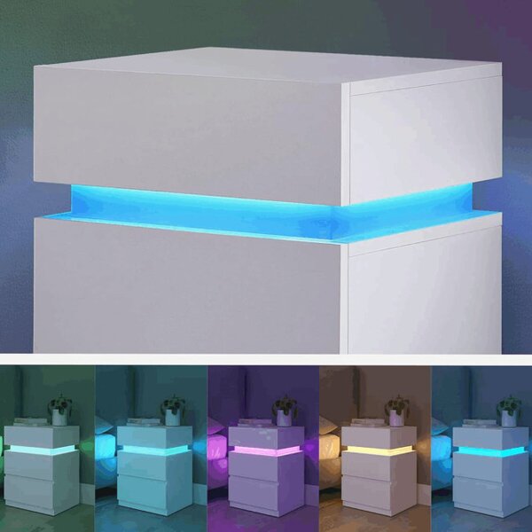 Noční stolek s LED osvětlením, bílý ANT-E1163 WT