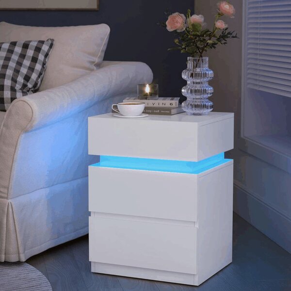 Noční stolek s LED osvětlením, bílý ANT-E1163 WT