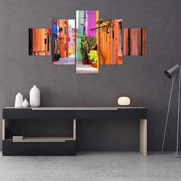 Obraz - Barevné domy v Buranu, Benátky (125x70 cm)